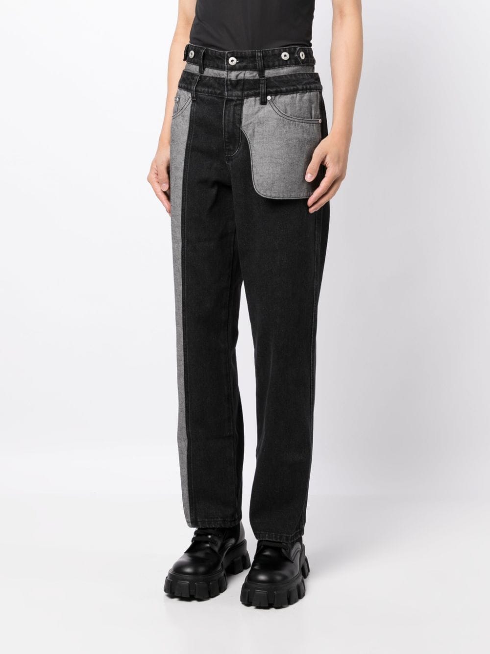 Black layered panelled jeans - men - FENG CHEN WANG